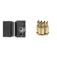 ELAC Debut 2.0 B6.2 Bookshelf Speakers, Black (Pair) & Monoprice Gold Plated Speaker Banana Plugs - 5 Pairs - Closed Screw Type, for Speaker Wire, Home Theater, Wall Plates and More