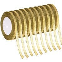 Livder 10 Rolls 1/4 Inch Width Metallic Glitter Ribbons for Holiday Wedding Birthday Party Decoration Gift Wrapping (Golden)
