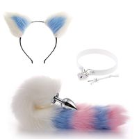 3PCS Fox Tail and Lovely Ears Handheld Massager Christmas Cosplay Party Costume Gift for sweetbaby Unlock The Lock of Passion（Three Color Stitching）-M