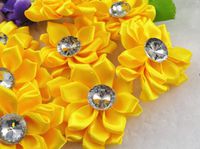 20pcs Satin The Ribbon Flowers with The Appliques Craft DIY Wedding Mix Upick (Yellow)