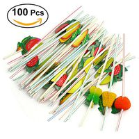 OUNONA 100pcs Fruit Decorated Straws Disposable Drinking Bendable Straws for Bar Club Party Supplies