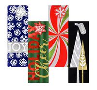 Whimsical Christmas Wine Glitter Bottle Gift Bags with Metallic Tissue Paper (Set of 4)