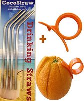 4 Stainless Steel Straws + FREE Cleaning Brush & Citrus Peeler - FUN! Handy, Elegant, Metal, Washable, SAFE, NON-TOXIC non-plastic or glass - UNbreakable! CocoStraw Brand Drinking Drink Straw