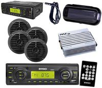 Motorcycle Radio MMC MP3 SD Card w/4 6.5" Speakers Antenna Cover Amp Remote Pkg