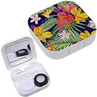 Portable Contact Lens Case Box Travel Kit Mirror + Bottle + Tweezers Container Holder [ Tropical Flowers Leaf ]