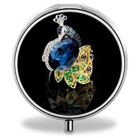 Diamond Pill Case, Round Stainless Drug Organizer Container Medicine Cover for Pocket Daily&Weekly