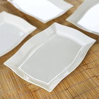 Efavormart 50 Pcs - Ivory 8" x 11.5" Rectangle Wave Disposable Plastic Plate Dinner Plates for Wedding Party Banquet Events Decor