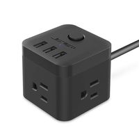 USB Power Strip JSVER Power strip with usb, Travel power strip 3 Outlet 3 USB Charging Ports, 4.92 Ft Extension Cord Power Cube for Travel, Office, Cruise Ship, Cellphone, Tablet, Laptop (Black)