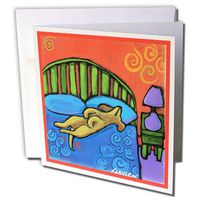 3dRose 4 Houses With Dog Cute Pets Animals Original Folk Art Painting - Greeting Cards, 6 x 6 inches, set of 6 (gc_33986_1)