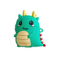 TOUBN Wireless Charging Earphone Case, Cute Happy Dinosaur Design Soft Silicone Full Body Protective Cover for Airpods 1 & 2, Airpods Protector with Hook (Happy Dinosaur)