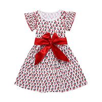 heavKin-Clothes 2-8Y Children's Baby Girls Casual Skirt Lace Short Sleeve Print Floral Bow Dress (Red, 7-8 Years)