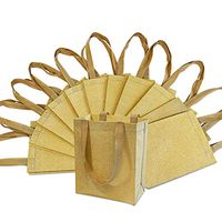 8x4x10" 12 Pcs. Medium-Small Metallic Gold Reusable Glitter Gift Bags with Handles, Birthday Party Favor Bags Bags for Weddings, Holidays and All Occasions