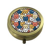 Guojew Cat face Custom Fashion Round Pill Box Tablet Holder Pocket Purse Organizer Case Decoration Box