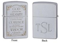 Personalized Zippo Serenity Prayer Satin Chrome Lighter with Free Roman Monogram