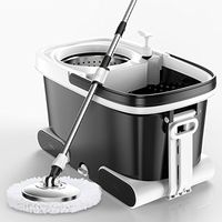 mop Complete cleaning system Mop head + 360° rotating mop bucket Save time and effort Rotary mop (Color : BLACK)