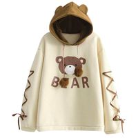 Women's Long Sleeve Pullovers Hoodie Cute Teddy Bear Hooded Sweatshirt Letter Print Lace up T Shirt Tops Ladies Casual Active Blouse
