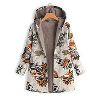 HNTDG Women Winter Warm Sherpa Loose Cotton Printed Jacket Coat with Pockets Thicker Hasp Hooded Oversize Outwear Orange