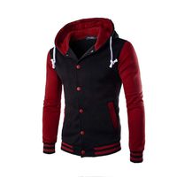 Men's Hoodie Baseball Varsity Jacket Casual Slim Fit Cotton Letterman Jacket Long Sleeve Bomber Lightweight Coats Red