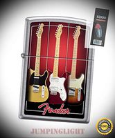 2595 Fender Guitar Street Chrome Finish Full Size Lighter with Flint Pack - Premium Lighter Fluid (Comes Unfilled) - Made in USA!