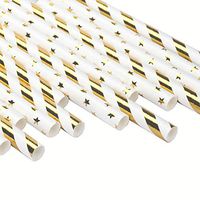ZOOYOO Gold Stripe and Star Boba Paper Straws Jumbo Straws Large Caliber 12mm 50pcs