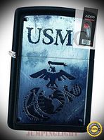 28744 United States Marines USMC Black Full Size Lighter with Flint Pack - Premium Lighter Fluid (Comes Unfilled) - Made in USA!
