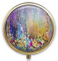 Abstract Floral Watercolor Painting Custom Round Bronze Pill Box Pocket 2.1 inches - 3 Compartments Pill Box/Pill Case Pocket
