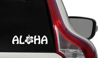 Text Aloha Hibiscus Car Die Cut Vinyl Decal Bumper Sticker for Car Truck Auto Windshield Wall Window Ipad Tablet MacBook Laptop Computer Home Custom and More (White)