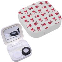Portable Contact Lens Case Box Travel Kit Mirror + Bottle + Tweezers Container Holder [ Heart Crossbones ]