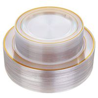 96 Pieces Plastic Gold Plates, Gold Disposable Plates Includes: 48 Dinner Plates 10.25" and 48 Dessert Plates 7.5", Premium Clear Plates Prefect for Wedding and Party
