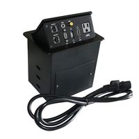 Zeshan Desktop Power Outlet Pop up Connectivity Box with New Panel in Aluminum, Power, USB, RJ45, VGA, HDMI, 3.5 Audio and 6ft Power Cord for Conference