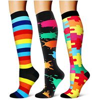 Compression Socks,(3 Pairs) Compression Sock for Women & Men - Best for Running, Athletic Sports, Crossfit, Flight Travel(Multti-colors8-L/XL)