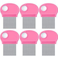 6 Pieces Head Lice Remover Nit Removal Hair Comb with Magnifier, Fine Metal Teeth Tool for Dogs Cats Pet Human Grooming and Removing Dandruff Flakes/Lice Eggs (Pink)