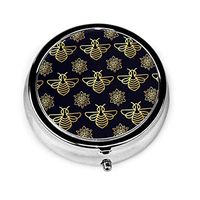 GRTING Bee Black Pill Box Portable Pill Organizer Case Small Medicine Case Excellent Travel Case Holder for Purse Or Pocket