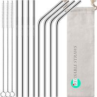Antonki Reusable Straws, 8 Pack Stainless Steel Straws 10.5 Inch Ultra Long Rustproof Metal Drinking Straws with 3 Pack Long Cleaning Brush & Pouch for 30 OZ Tall Tumblers Cold Beverage 