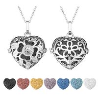 JOVIVI 2pcs Essential Oil Lava Rock Diffuser Necklace Silver Plated Love Heart Aromatherapy Locket Pendant with 7 Colours Lava Stone Beads