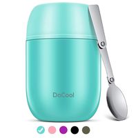 DaCool Insulated Lunch Container Hot Food Jar 16 oz Stainless Steel Vacuum Bento Lunch Box for Kids Adult with Spoon Leak Proof Hot Cold Food for School Office Picnic Travel Outdoors - Cyan Blue