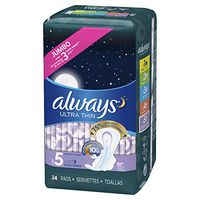 ALWAYS Ultra Thin Size 5 Extra Heavy Overnight Pads With Wings Unscented, 34 Count