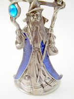 NEW Metal Wizard Aromatherapy Oil Candle Stand with Blue Glitter Cloak & Skull Staff