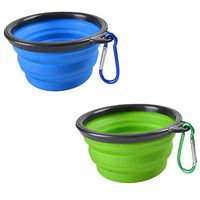 2 Pack Large Size Collapsible Dog Bowl, Food Grade Silicone BPA Free, with Carabiner Clip Foldable Expandable Cup Dish for Pet Cat Food Water Feeding Portable Travel Bowl (Blue & Green)