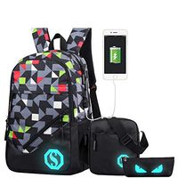YYW Camouflage Luminous Backpack with USB Charging Port, Teenage Boys Girls Bookbag School Bags Waterproof Laptop Rucksack Hiking Daypacks (Multi-7)