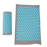 Acupressure Mat and Pillow Set for Back Neck Pain Relief and Muscle Relaxation Yoga Mat Acupressure Massage Pad 68 x 42 cm(Light Gray Sky Blue Buckle)