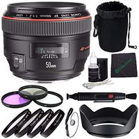 Canon EF 50mm f/1.2L USM Lens + 77mm 3 Piece Filter Set (UV, CPL, FL) + 77mm +1 +2 +4 +10 Close-Up Macro Filter Set with Pouch + SLR Lens Pouch + Lens Cleaning Pen + Lens Hood Bundle 2