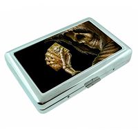 Skeleton Death Skull S10 Silver Cigarette Case Metal Wallet Id Holder 4" X 2.75" RFID Protection