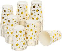 Disposable Party Paper Cups 7oz Biodegradable Cups with Gold Stars Foil (48 Cups)