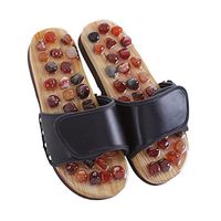 MineSign Foot Massager Slippers Plantur Arch Pain Massage Adult Unisex Shoes Agate Stone Acupressure Taiji Wooden Shoes for Summer Beach Travel Relax, Black, 10-11