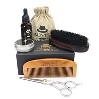 Sandistore Beard Grooming & Trimming Kit for Men Care - Men's Beard Fluid+Beard Wax+Comb+Brush+Scissors Strength Nourish Combination, Shaping & Growth Gift Set