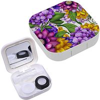 Portable Contact Lens Case Box Travel Kit Mirror + Bottle + Tweezers Container Holder [ Modern Floral ]