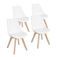 Homycasa Eiffel DSW Style Mid Century Side Dining Chairs Molded Plastic Cover Natural Wood Legs(Set of 4, White Padded Seat)
