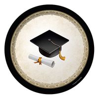 Creative Converting 412216 Cap & Gown Graduation Dessert Plates, 8 Count, 7", Black/White/Gold