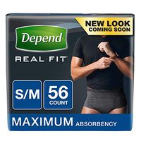 Depend Real Fit Incontinence Underwear for Men, Maximum Absorbency, Small/Medium (Pack of 56), Black